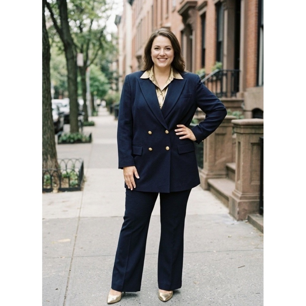 VTG Lauren Ralph Lauren Navy Wool Double Breasted Blazer Crest Gold Buttons 14W